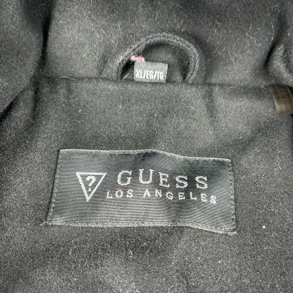 Guess Wool Blend Pea Coat Womens Sz XL Colorblock Charcoal Black Snap Zip Up - Picture 3 of 10